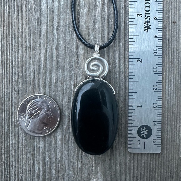 Basalt Necklace for Courage, Strength and Creativity. Swirl for Consciousness. - Picture 4 of 5